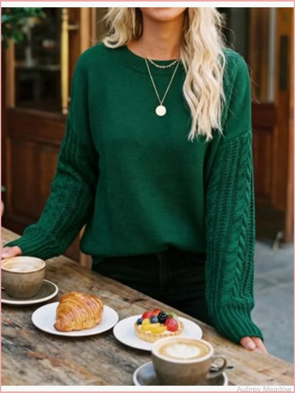 Women's Chunky Cable Knit Oversized Pullover Sweater Crew Neck Long Sleeve - Picture 5 of 7